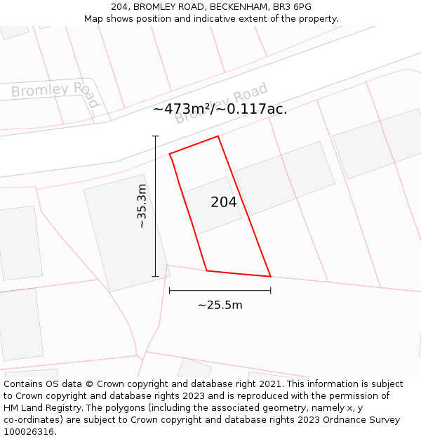 204, BROMLEY ROAD, BECKENHAM, BR3 6PG: Plot and title map