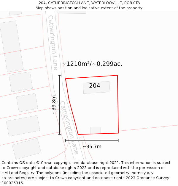 204, CATHERINGTON LANE, WATERLOOVILLE, PO8 0TA: Plot and title map