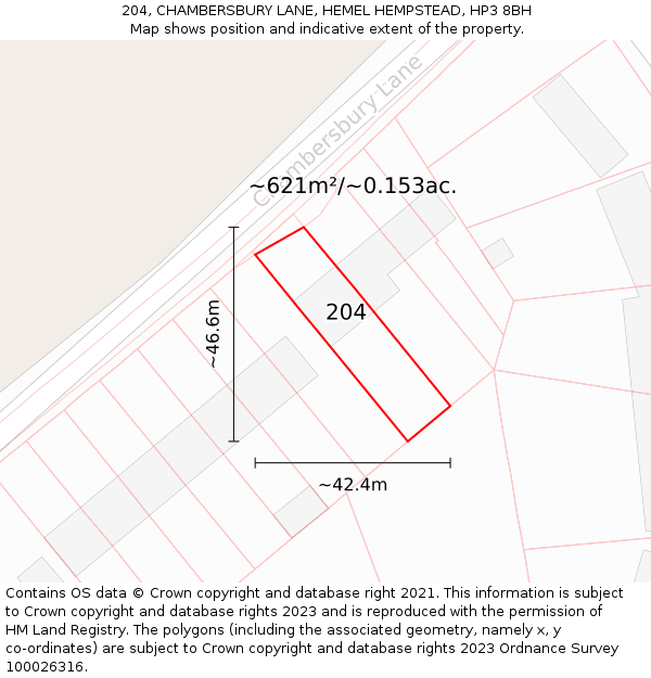 204, CHAMBERSBURY LANE, HEMEL HEMPSTEAD, HP3 8BH: Plot and title map