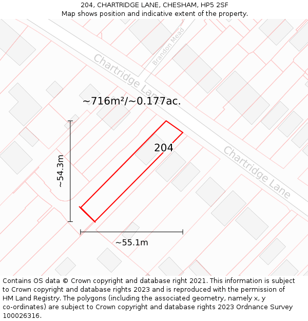 204, CHARTRIDGE LANE, CHESHAM, HP5 2SF: Plot and title map