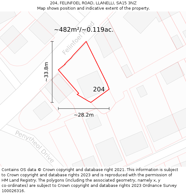 204, FELINFOEL ROAD, LLANELLI, SA15 3NZ: Plot and title map