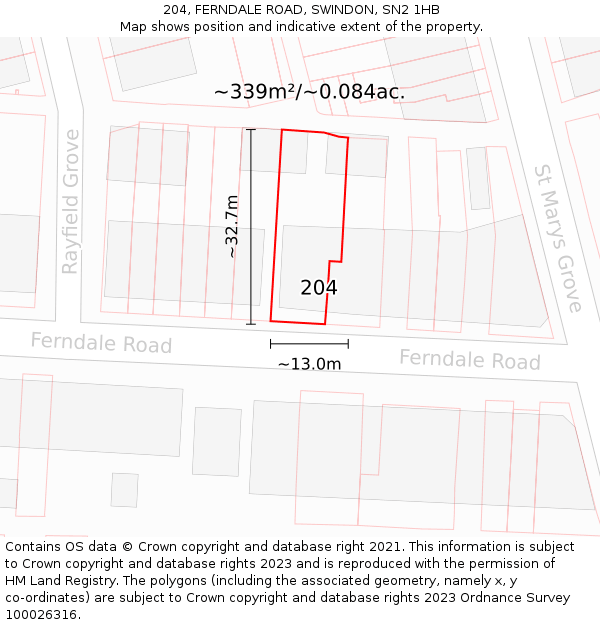 204, FERNDALE ROAD, SWINDON, SN2 1HB: Plot and title map