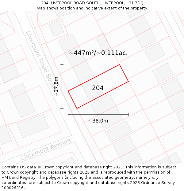 204, LIVERPOOL ROAD SOUTH, LIVERPOOL, L31 7DQ: Plot and title map