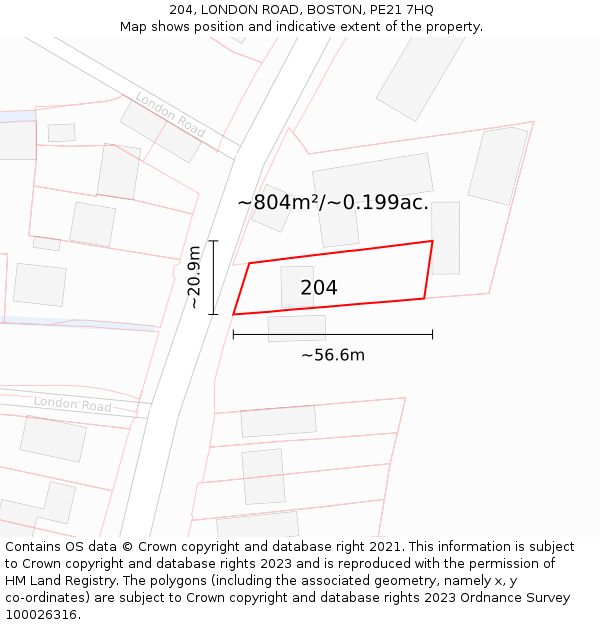 204, LONDON ROAD, BOSTON, PE21 7HQ: Plot and title map
