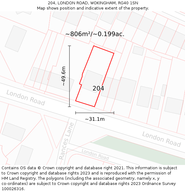 204, LONDON ROAD, WOKINGHAM, RG40 1SN: Plot and title map