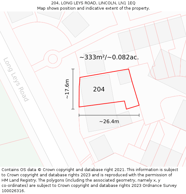 204, LONG LEYS ROAD, LINCOLN, LN1 1EQ: Plot and title map