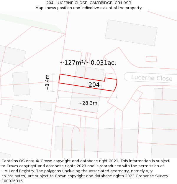 204, LUCERNE CLOSE, CAMBRIDGE, CB1 9SB: Plot and title map
