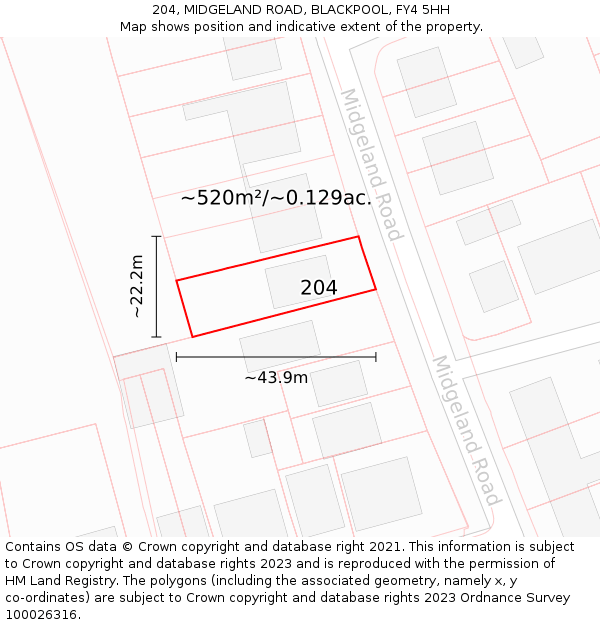 204, MIDGELAND ROAD, BLACKPOOL, FY4 5HH: Plot and title map