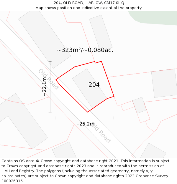 204, OLD ROAD, HARLOW, CM17 0HQ: Plot and title map