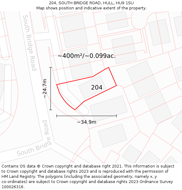 204, SOUTH BRIDGE ROAD, HULL, HU9 1SU: Plot and title map