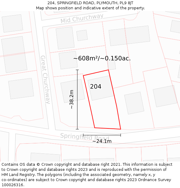 204, SPRINGFIELD ROAD, PLYMOUTH, PL9 8JT: Plot and title map