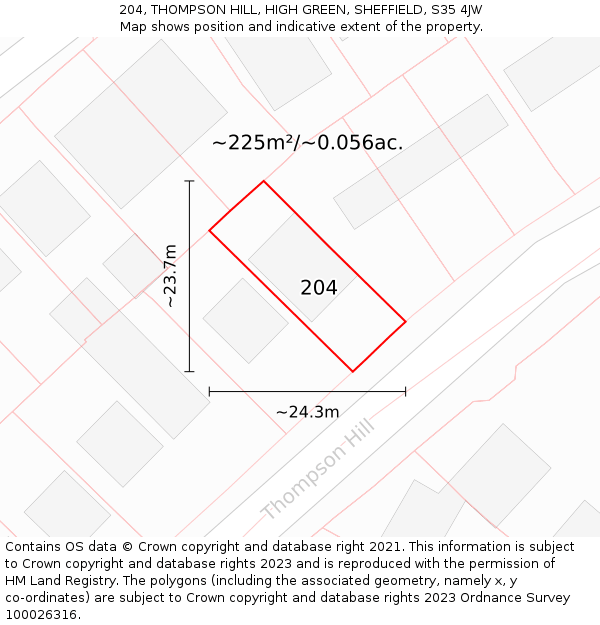 204, THOMPSON HILL, HIGH GREEN, SHEFFIELD, S35 4JW: Plot and title map