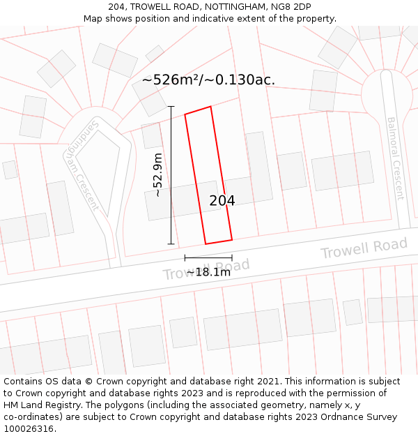 204, TROWELL ROAD, NOTTINGHAM, NG8 2DP: Plot and title map