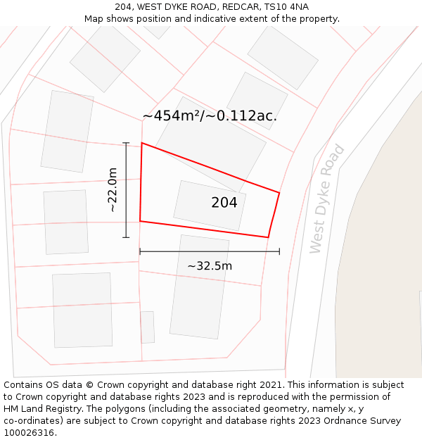 204, WEST DYKE ROAD, REDCAR, TS10 4NA: Plot and title map