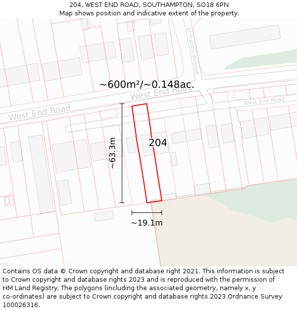 204, WEST END ROAD, SOUTHAMPTON, SO18 6PN: Plot and title map