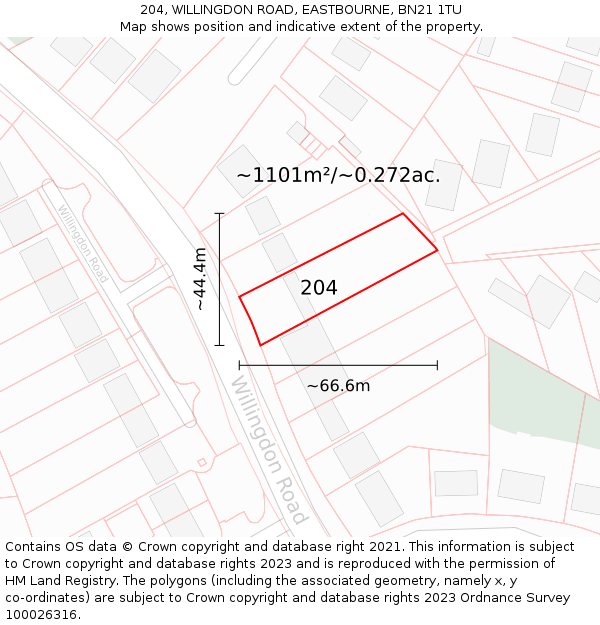 204, WILLINGDON ROAD, EASTBOURNE, BN21 1TU: Plot and title map