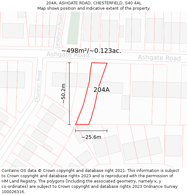 204A, ASHGATE ROAD, CHESTERFIELD, S40 4AL: Plot and title map