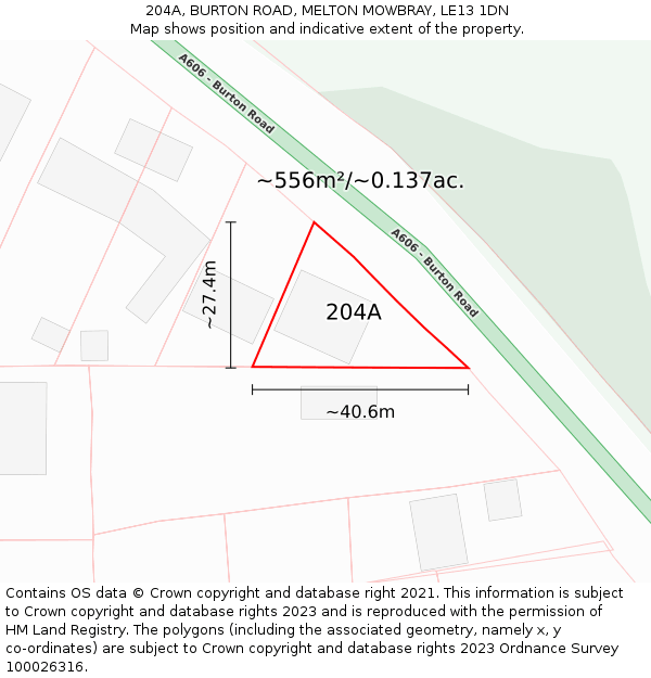 204A, BURTON ROAD, MELTON MOWBRAY, LE13 1DN: Plot and title map