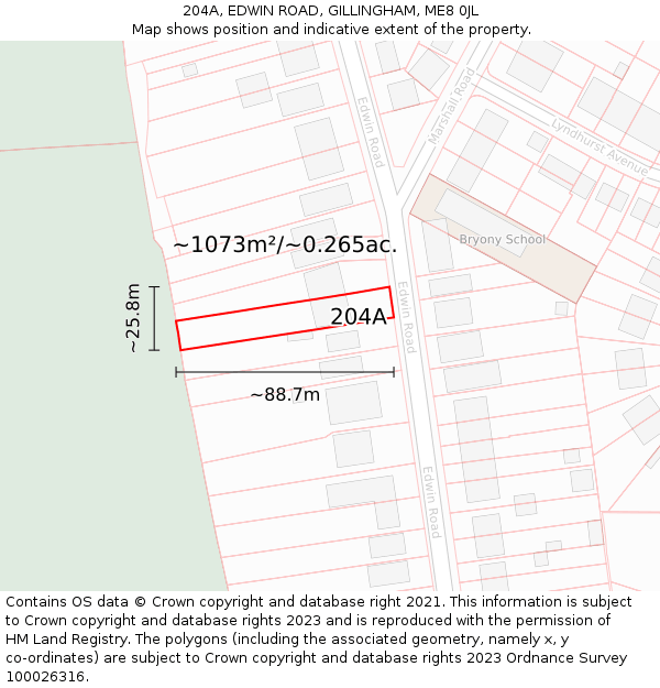 204A, EDWIN ROAD, GILLINGHAM, ME8 0JL: Plot and title map