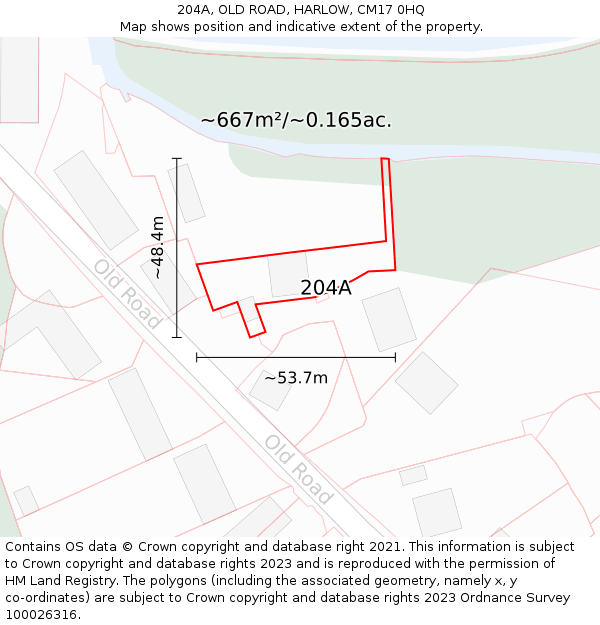 204A, OLD ROAD, HARLOW, CM17 0HQ: Plot and title map