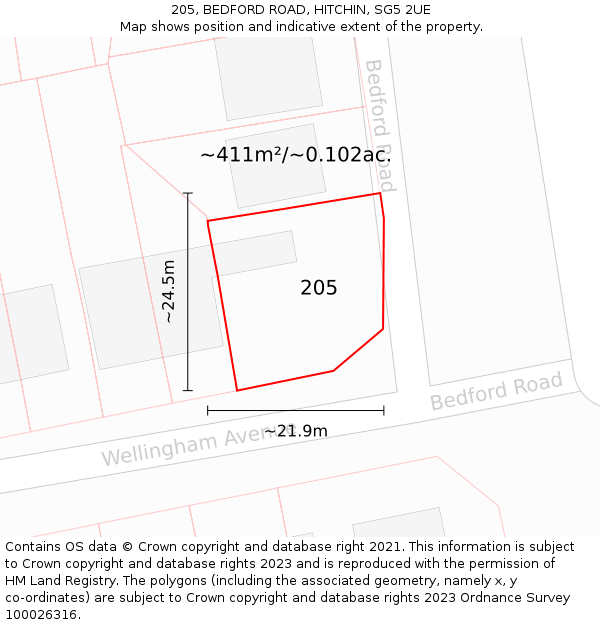 205, BEDFORD ROAD, HITCHIN, SG5 2UE: Plot and title map