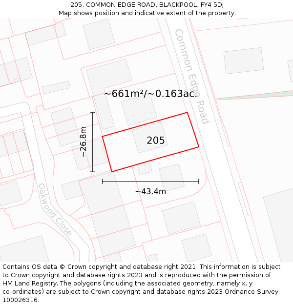 205, COMMON EDGE ROAD, BLACKPOOL, FY4 5DJ: Plot and title map