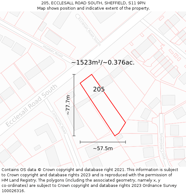 205, ECCLESALL ROAD SOUTH, SHEFFIELD, S11 9PN: Plot and title map