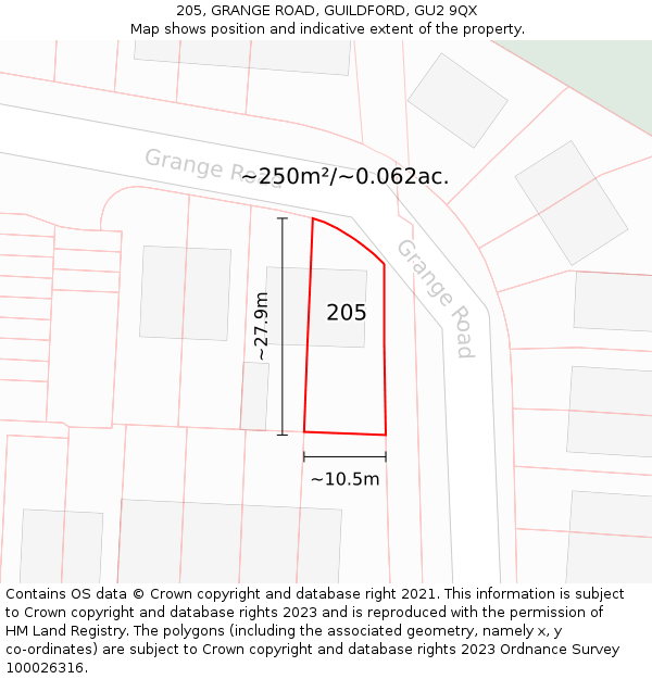 205, GRANGE ROAD, GUILDFORD, GU2 9QX: Plot and title map