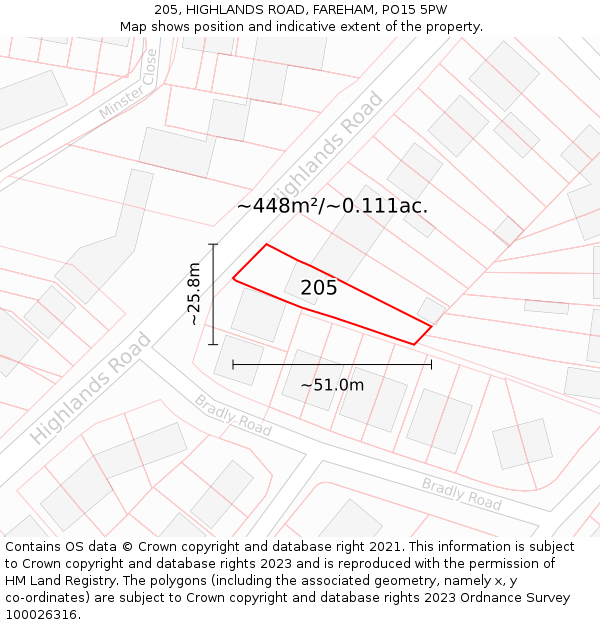 205, HIGHLANDS ROAD, FAREHAM, PO15 5PW: Plot and title map