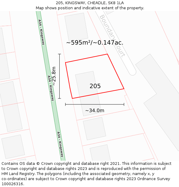 205, KINGSWAY, CHEADLE, SK8 1LA: Plot and title map