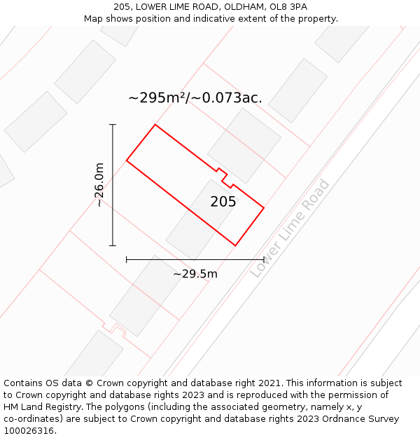 205, LOWER LIME ROAD, OLDHAM, OL8 3PA: Plot and title map