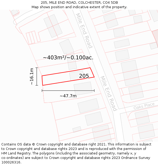 205, MILE END ROAD, COLCHESTER, CO4 5DB: Plot and title map