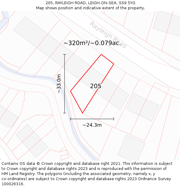 205, RAYLEIGH ROAD, LEIGH-ON-SEA, SS9 5YG: Plot and title map