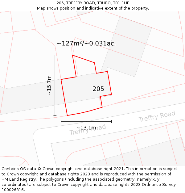 205, TREFFRY ROAD, TRURO, TR1 1UF: Plot and title map