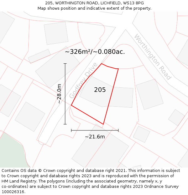 205, WORTHINGTON ROAD, LICHFIELD, WS13 8PG: Plot and title map