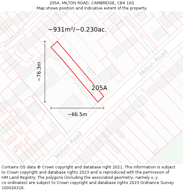 205A, MILTON ROAD, CAMBRIDGE, CB4 1XG: Plot and title map