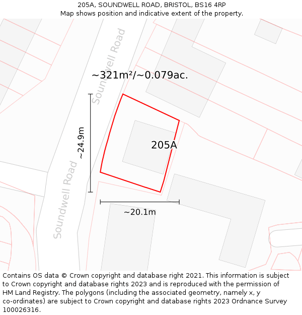 205A, SOUNDWELL ROAD, BRISTOL, BS16 4RP: Plot and title map