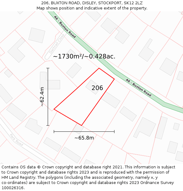 206, BUXTON ROAD, DISLEY, STOCKPORT, SK12 2LZ: Plot and title map
