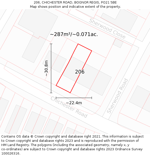 206, CHICHESTER ROAD, BOGNOR REGIS, PO21 5BE: Plot and title map