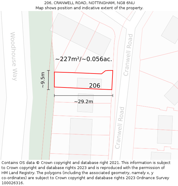206, CRANWELL ROAD, NOTTINGHAM, NG8 6NU: Plot and title map