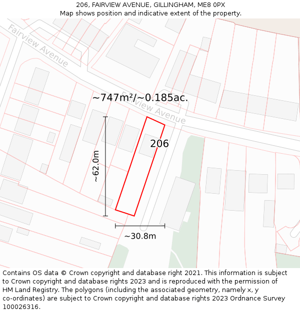 206, FAIRVIEW AVENUE, GILLINGHAM, ME8 0PX: Plot and title map