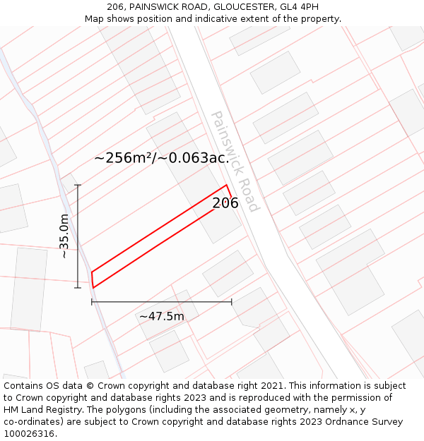 206, PAINSWICK ROAD, GLOUCESTER, GL4 4PH: Plot and title map