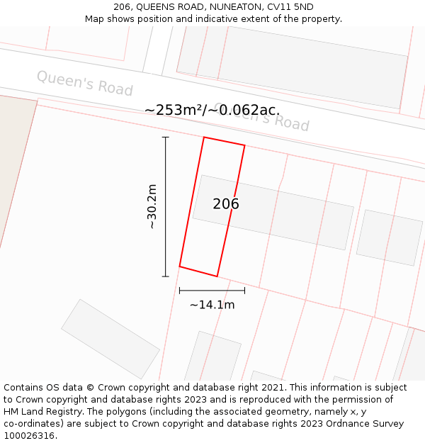 206, QUEENS ROAD, NUNEATON, CV11 5ND: Plot and title map