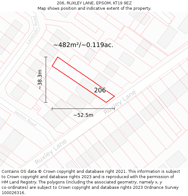 206, RUXLEY LANE, EPSOM, KT19 9EZ: Plot and title map