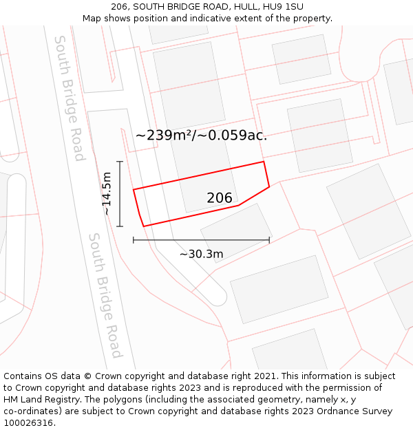 206, SOUTH BRIDGE ROAD, HULL, HU9 1SU: Plot and title map