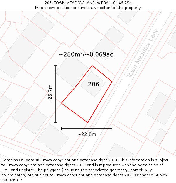 206, TOWN MEADOW LANE, WIRRAL, CH46 7SN: Plot and title map