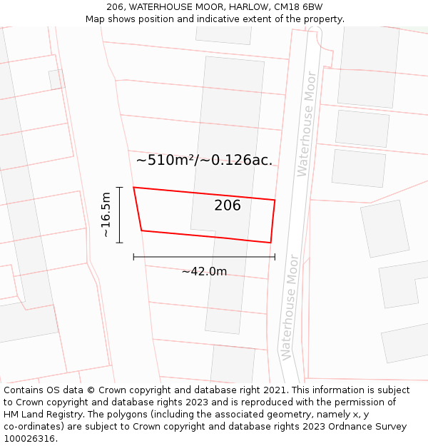 206, WATERHOUSE MOOR, HARLOW, CM18 6BW: Plot and title map