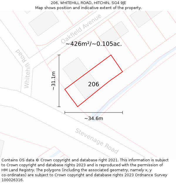 206, WHITEHILL ROAD, HITCHIN, SG4 9JE: Plot and title map