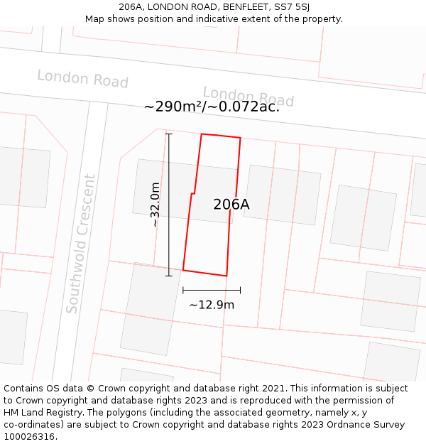 206A, LONDON ROAD, BENFLEET, SS7 5SJ: Plot and title map