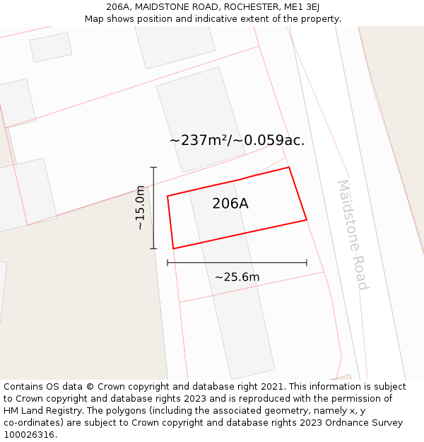 206A, MAIDSTONE ROAD, ROCHESTER, ME1 3EJ: Plot and title map